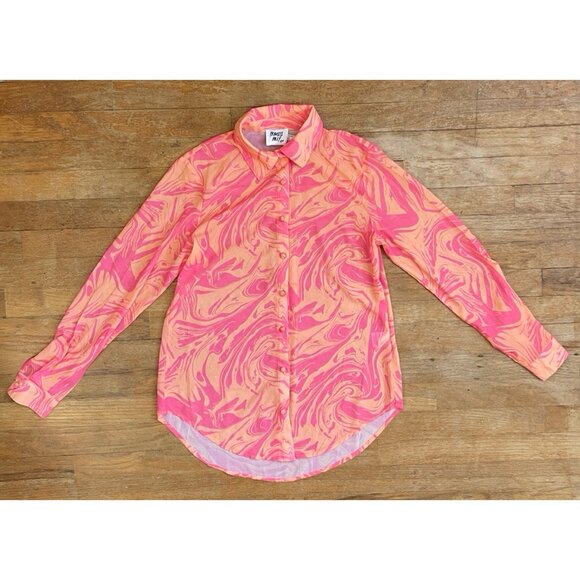 Princess Polly Blouse Long Sleeves Sheer Unlined Pink Orange Marble Mae Size 0 - Picture 1 of 3